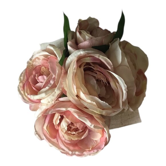 Shabby Chic Pink Faux Peony Floral & Yellow Ribbed Ceramic Pot Set Home Decor - Picture 3 of 11